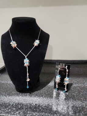 Delicate Swarovski Crystal Cluster 18" Necklace and Earrings Set Made In NYC
